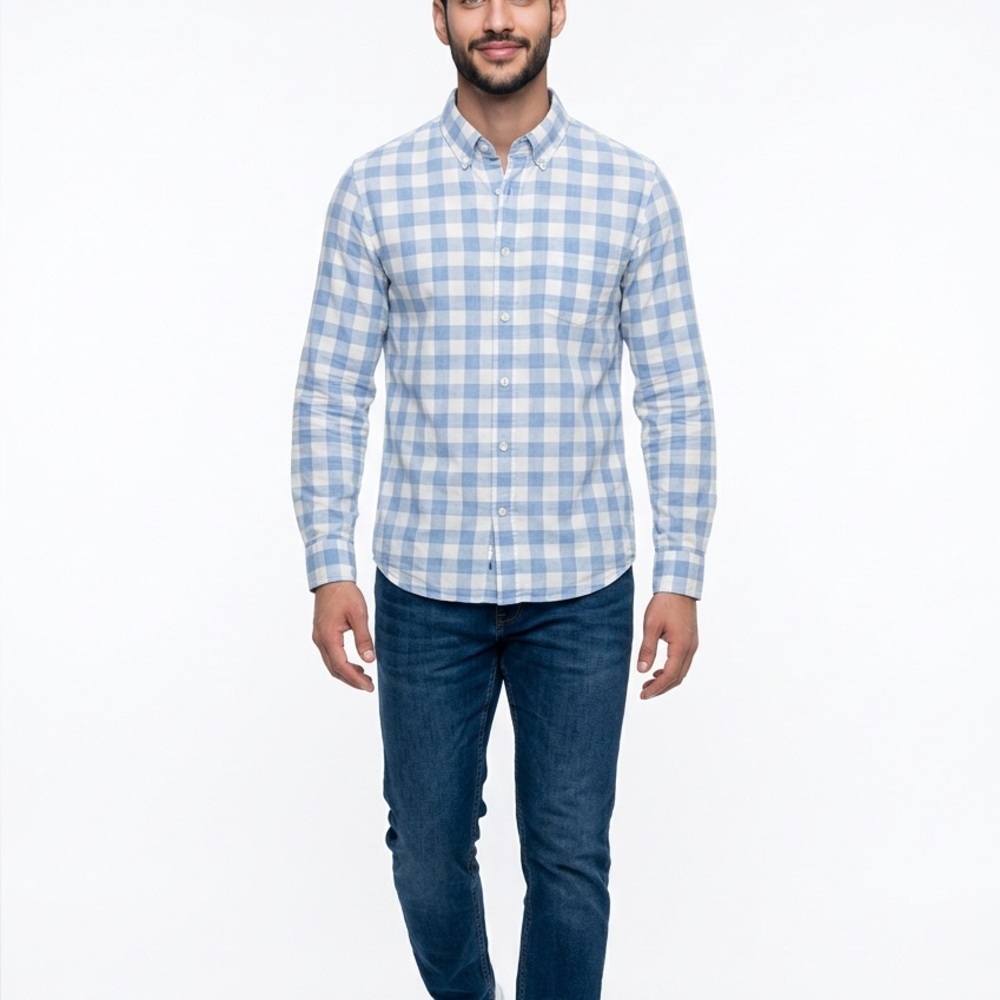 J Crew Shirt Men’s XL Slim Heathered Cotton Checkered Button Front Long Sleeve